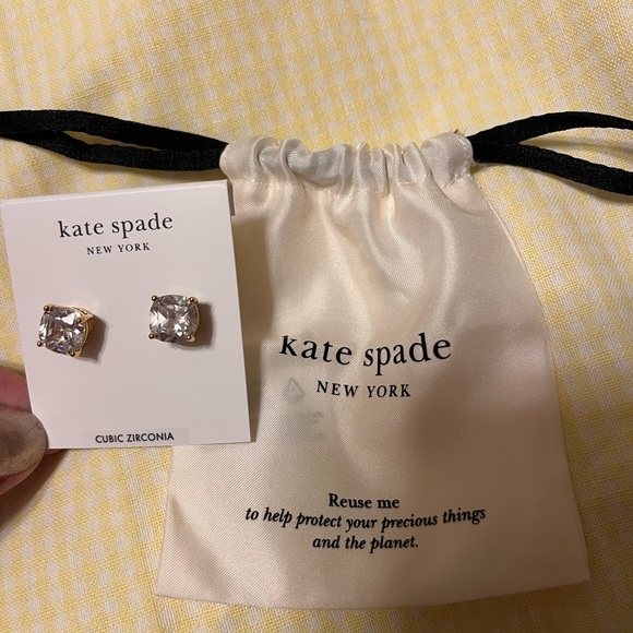 Kate Spade Cubic Zirconia Studs in Gold w/ Heart Backs - Picture 3 of 5